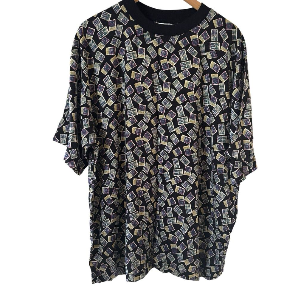 Vintage Retro Mens Shirt Passport Graphic Size Large Tropical Travel Comfort 90s